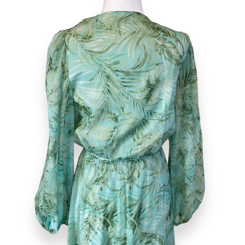 Alex Marie "Hallie" Green Palm Print V-Neck Chiffon Long Sleeve Maxi Dress - Picture 6 of 12